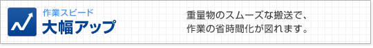 作業スピード　大幅アップ　重量物のスムーズな搬送で、作業の省時間化が図れます。